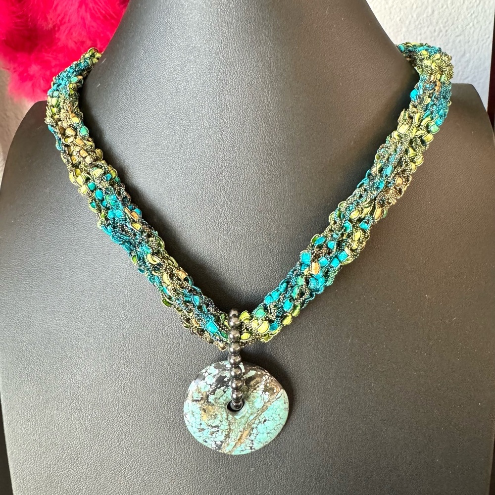 Artisan Fabric and Stone Necklace